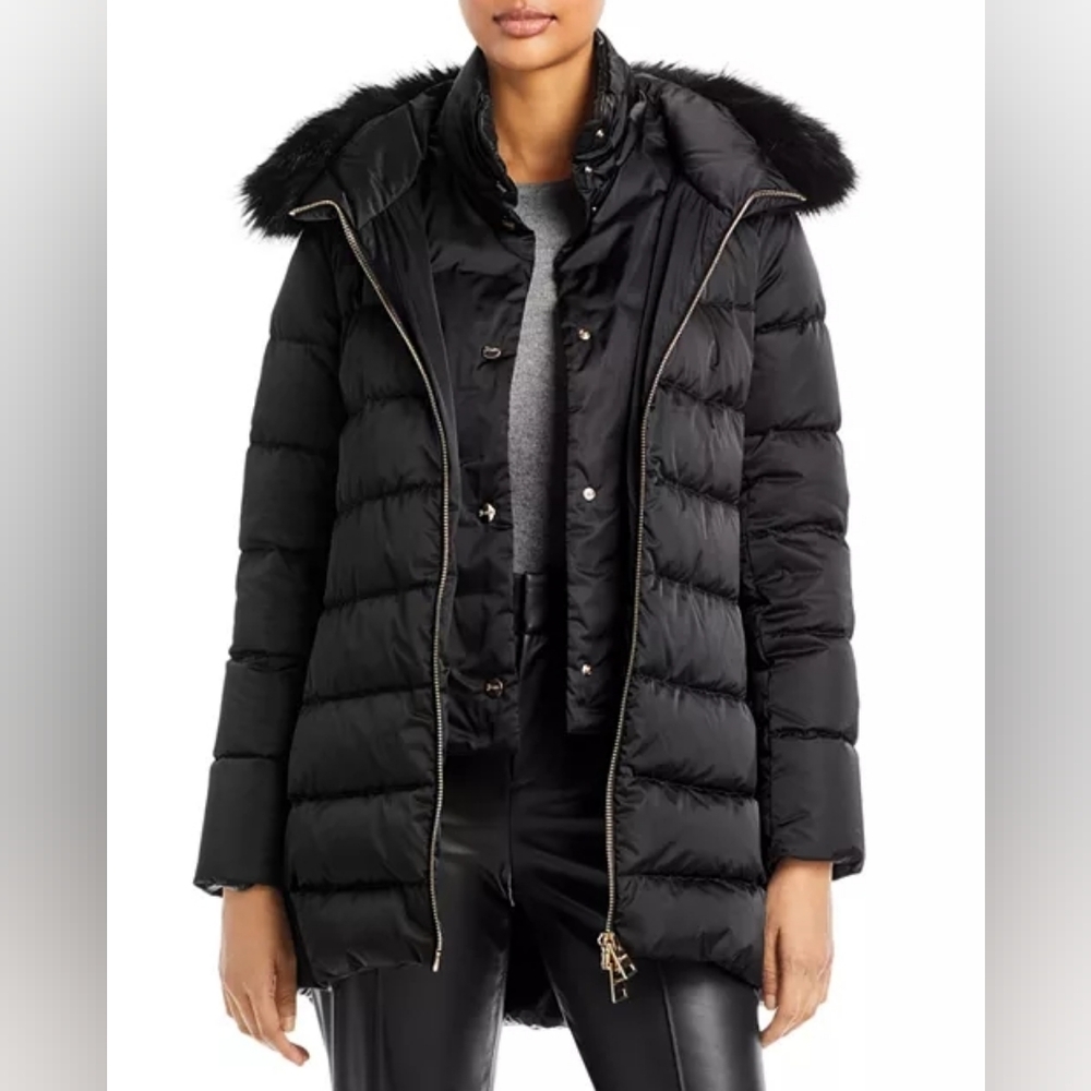 Herno Light Gray Down Mid Length Coat With Faux Fur Collar Size 40
